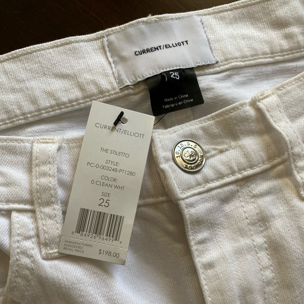 NWT CURRENT/ELLIOTT Clean White The Stiletto size 25 Jeans